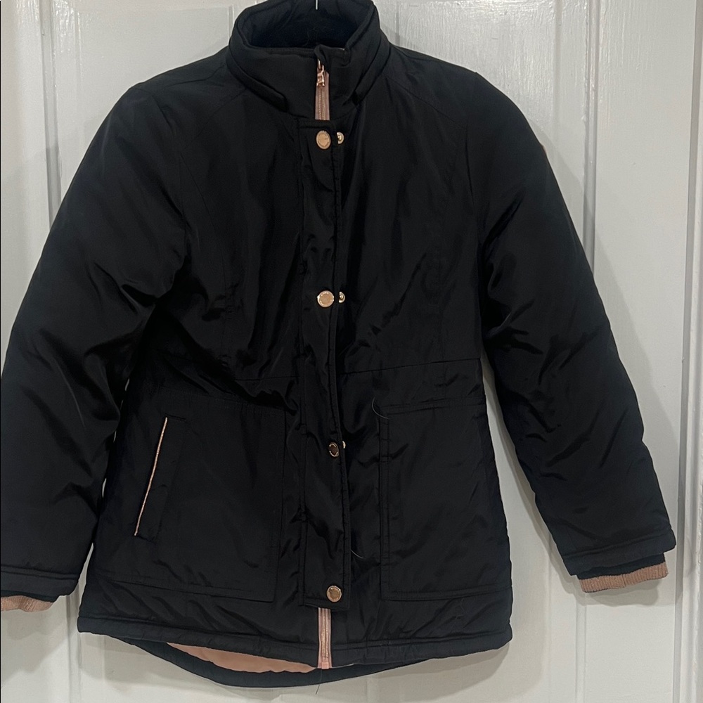 MICHAEL Michael Kors Black Puffer Coat with Gold Buttons